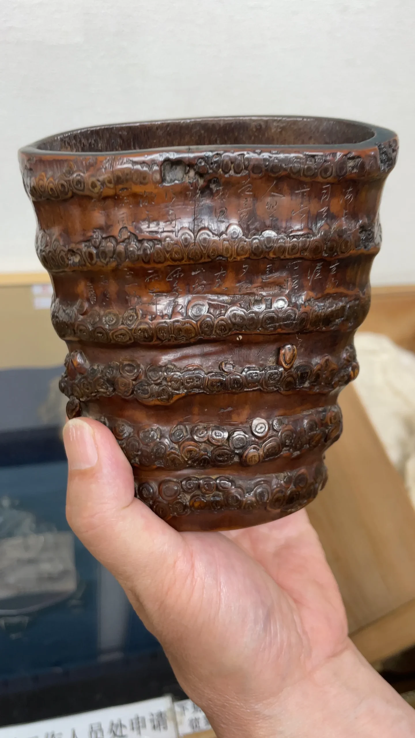 えびす屋のお知らせ「骨董コラム：細胞壁の「木質化」と透過光。竹彫筆筒に刻まれた数世紀の時間を物理的に立証する」